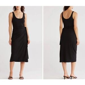 Vince Black Sleeveless Wrap-Detail Midi Dress
